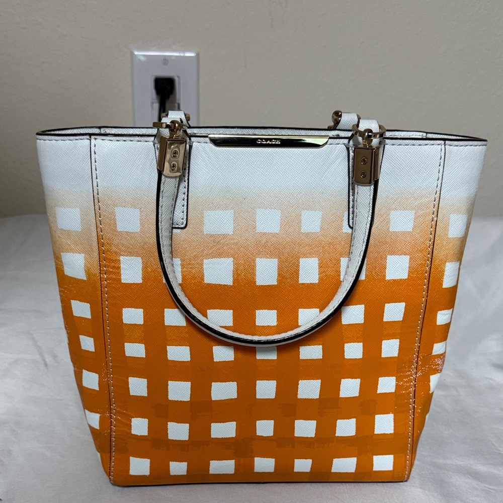 Coach White and Orange Gradient Check Tote